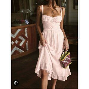 Commense Ruffle Hem Cami pastel Pink Retro Peasant Midi Dress Women's Size Large